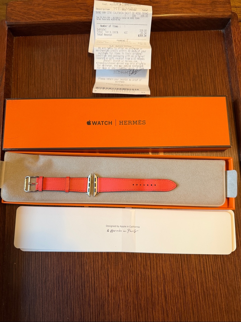 Apple Hermès Texas Rose Leather Apple Watch Band 41 with Silver Hardware